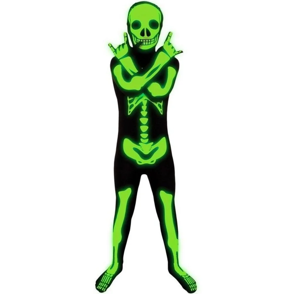 Kids Glow in Dark Skeleton Boys Girls Halloween Skin Suit Costume SMALL size